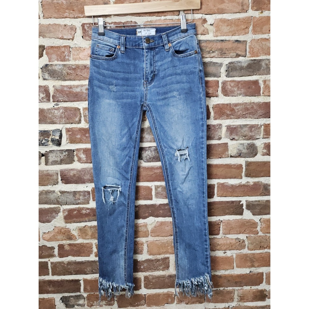 Free People Jeans Great Heights Distressed Skinny Frayed Hem Size‎ 24 Bohemian